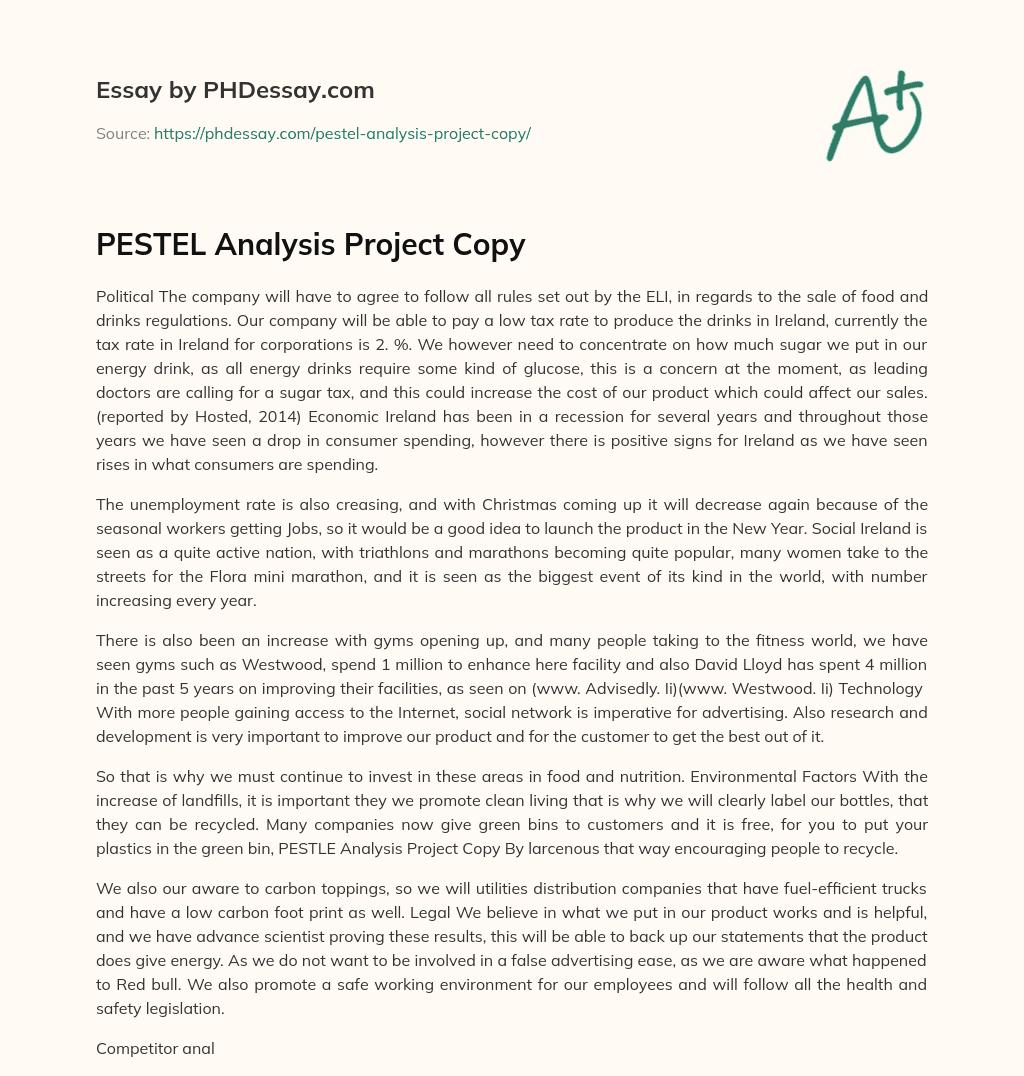 PESTEL Analysis Project Copy essay