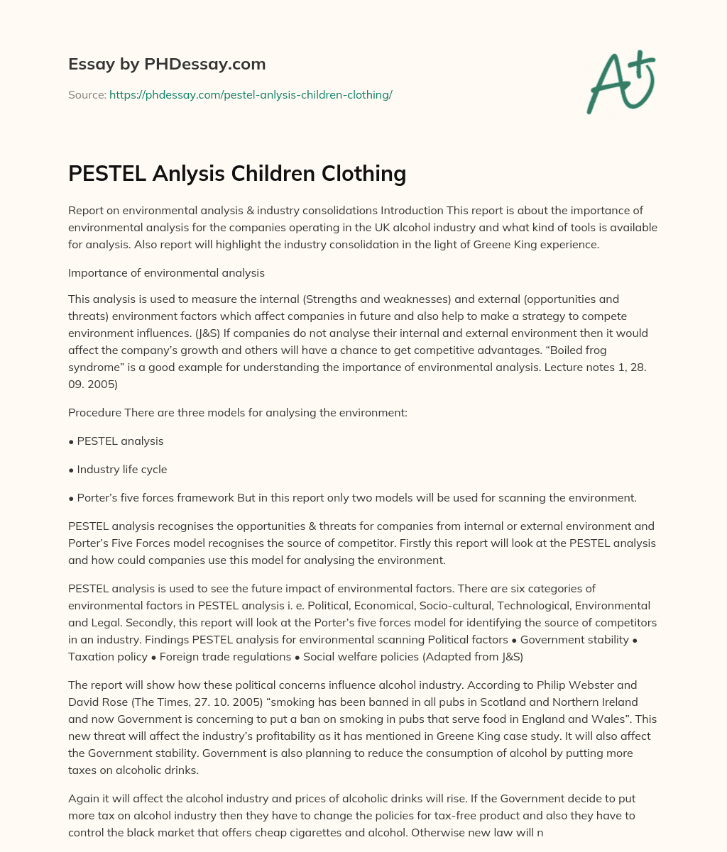 PESTEL Anlysis Children Clothing essay