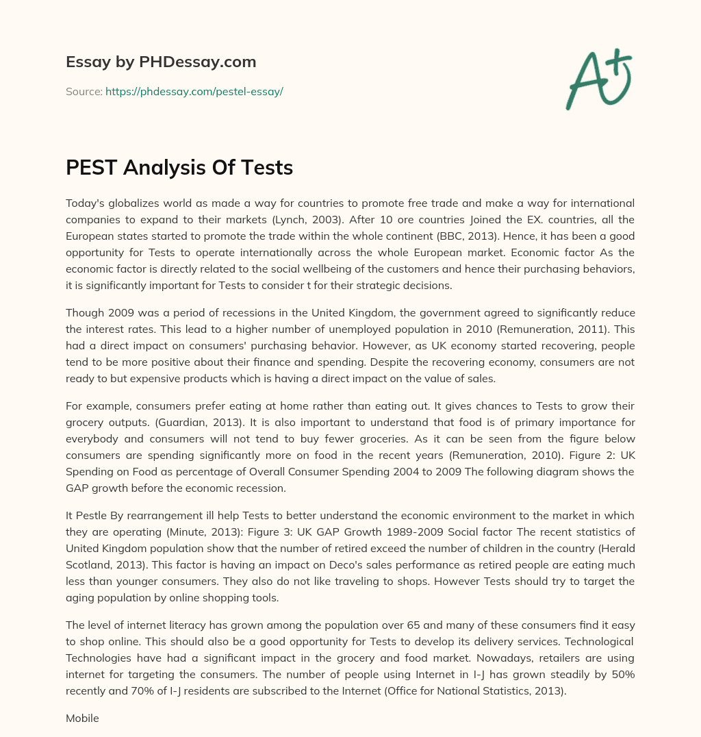 PEST Analysis Of Tests essay