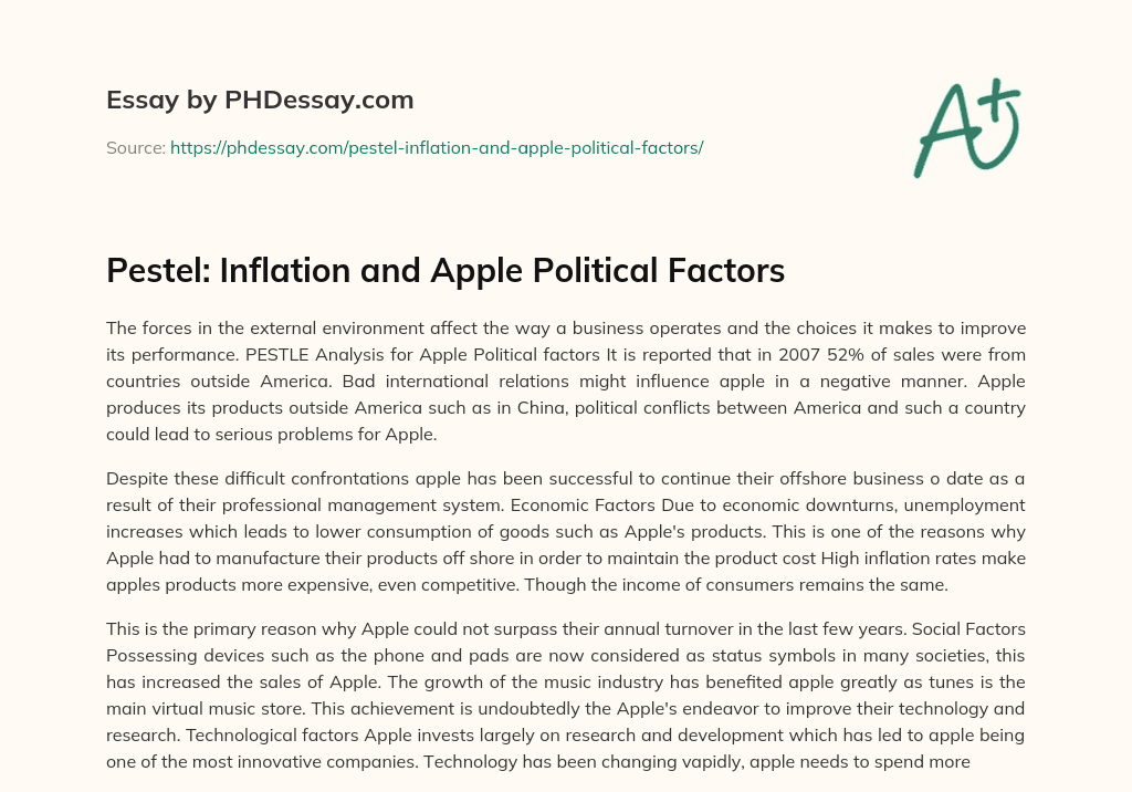 Pestel: Inflation and Apple Political Factors essay
