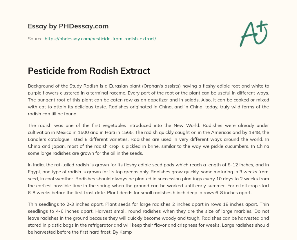 Pesticide from Radish Extract essay