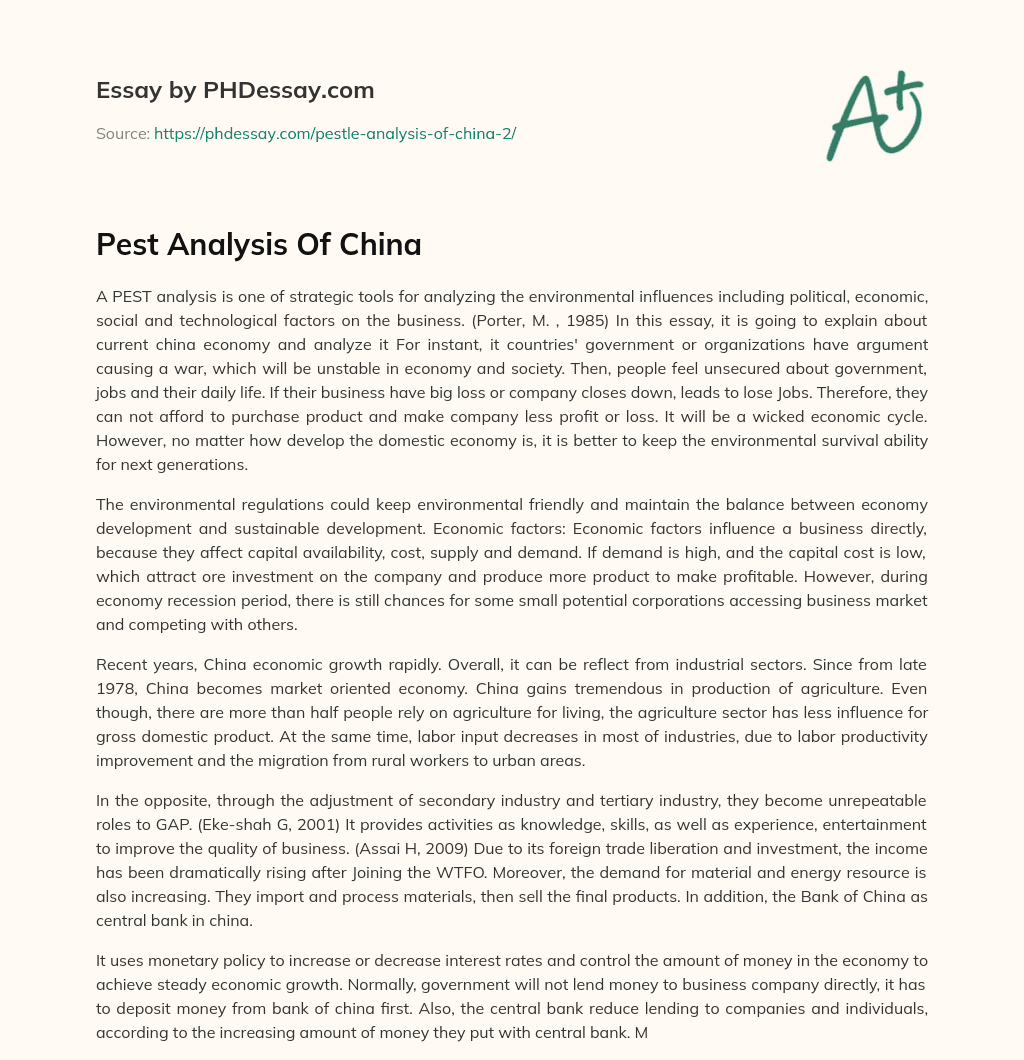 Pest Analysis Of China essay