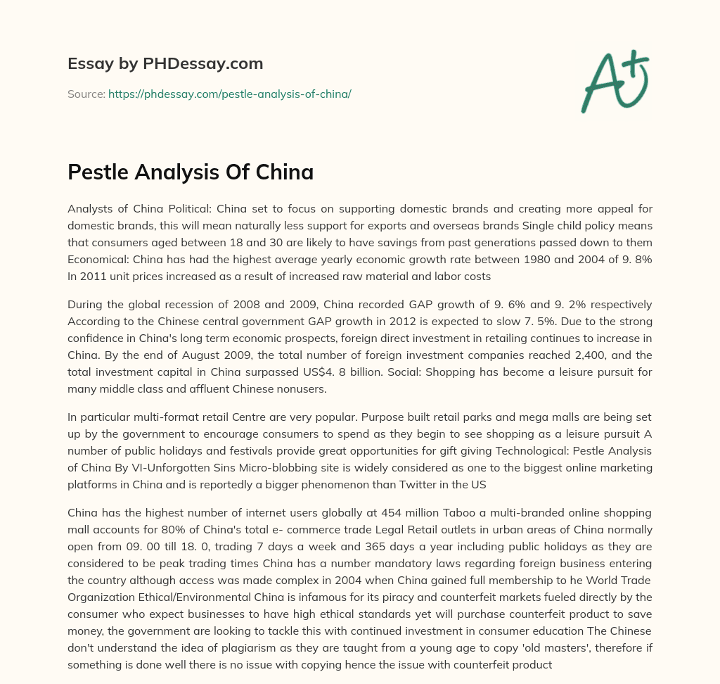 Pestle Analysis Of China essay