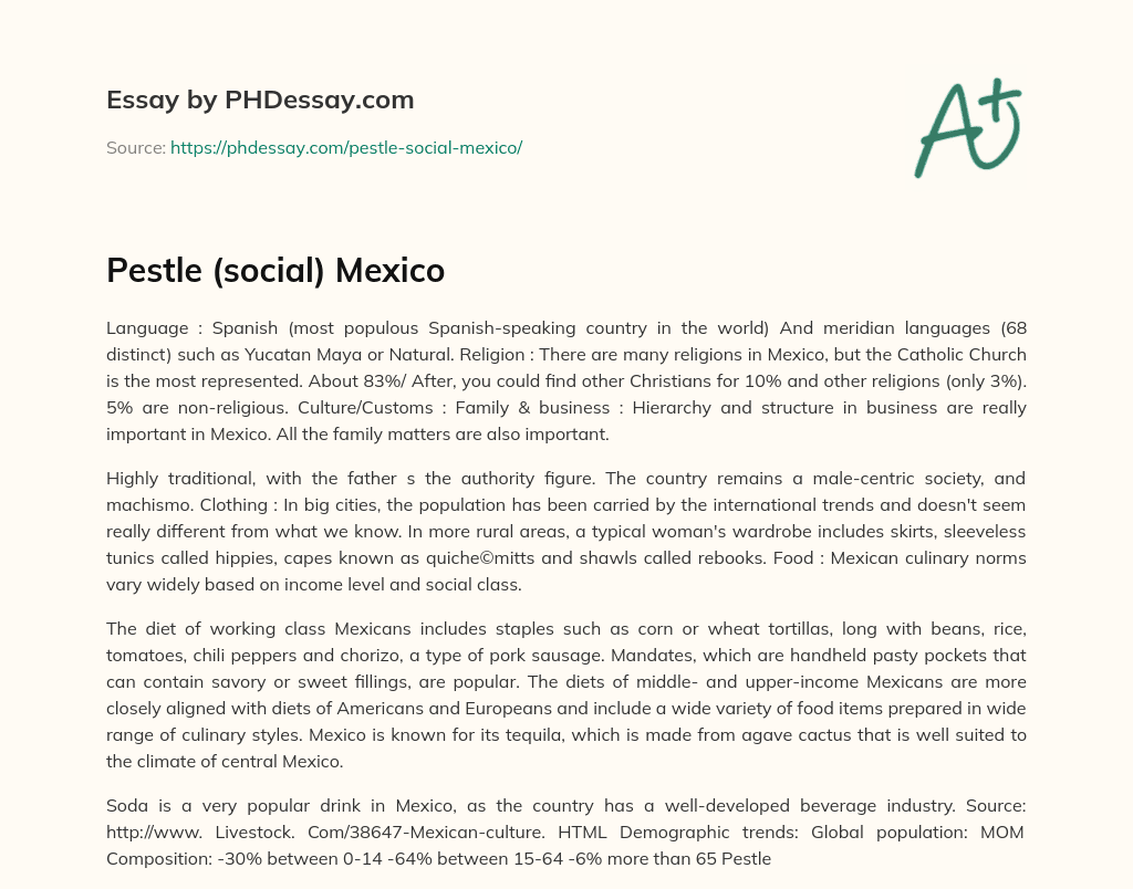 Pestle (social) Mexico essay