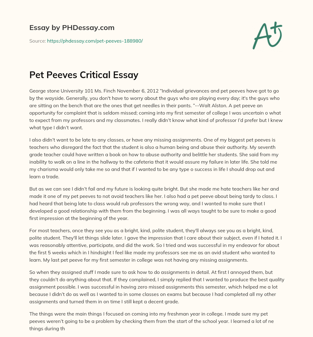 Pet Peeves Critical Essay essay