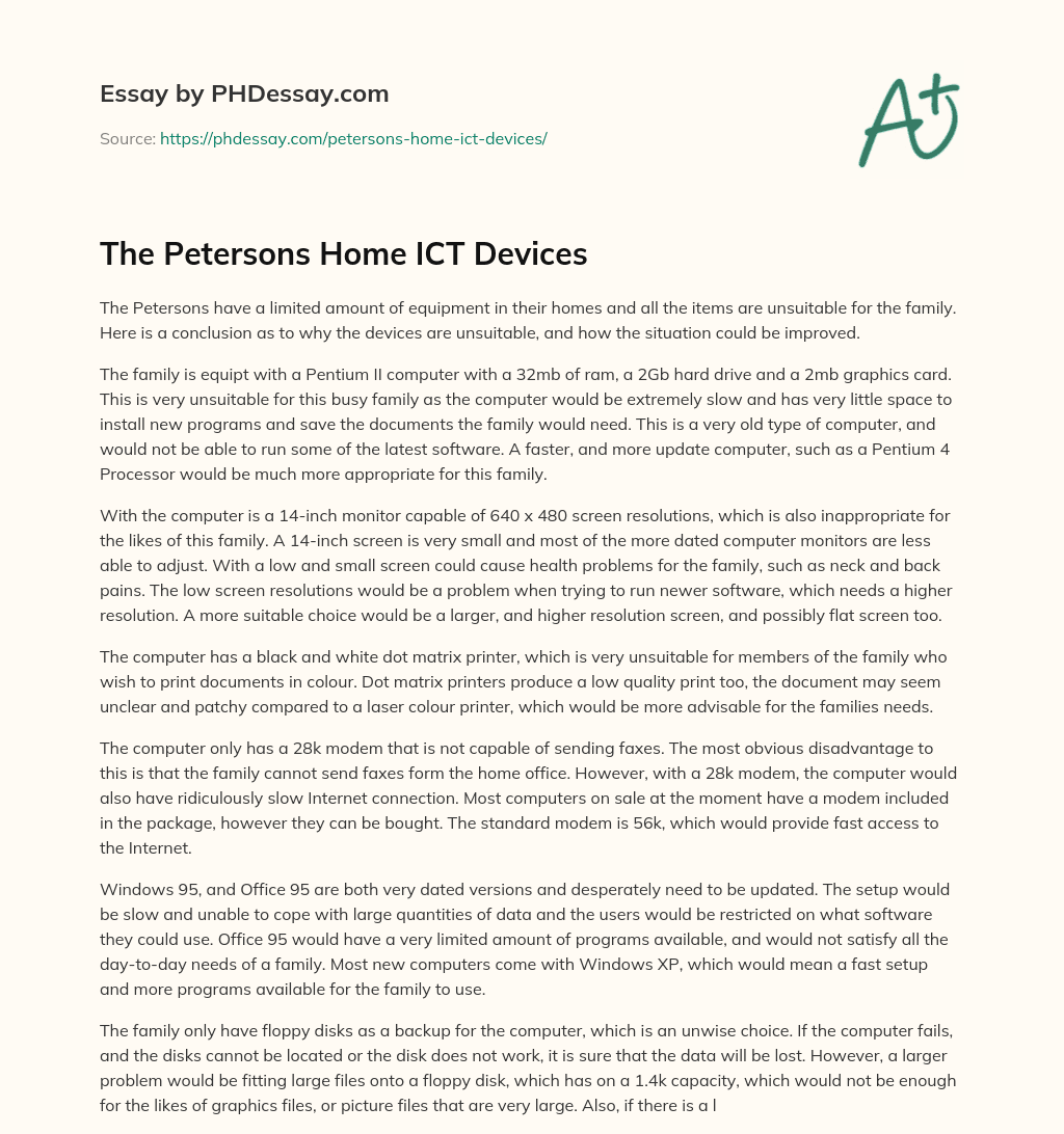 The Petersons Home ICT Devices essay