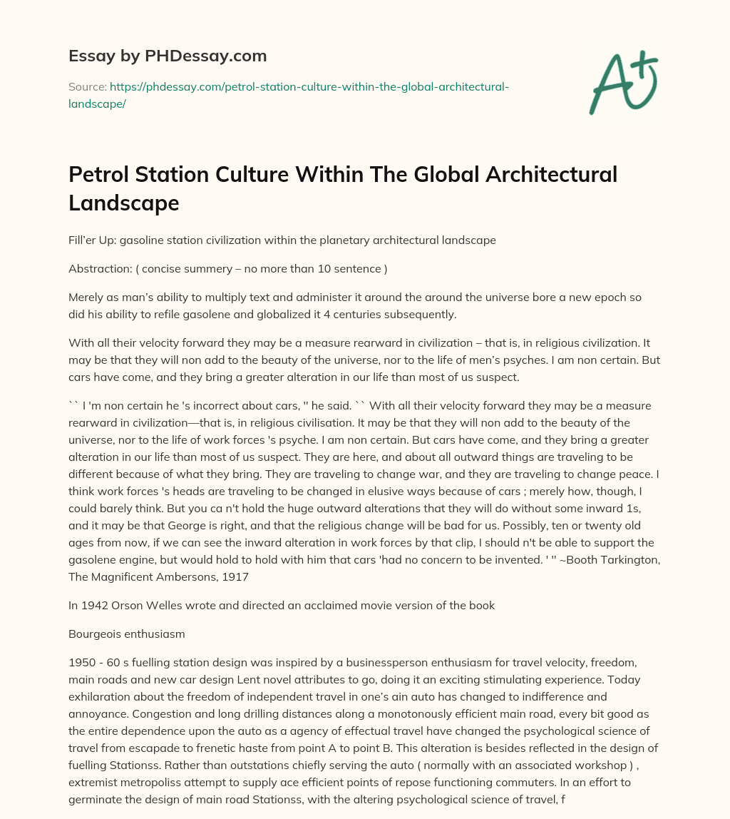 Petrol Station Culture Within The Global Architectural Landscape essay
