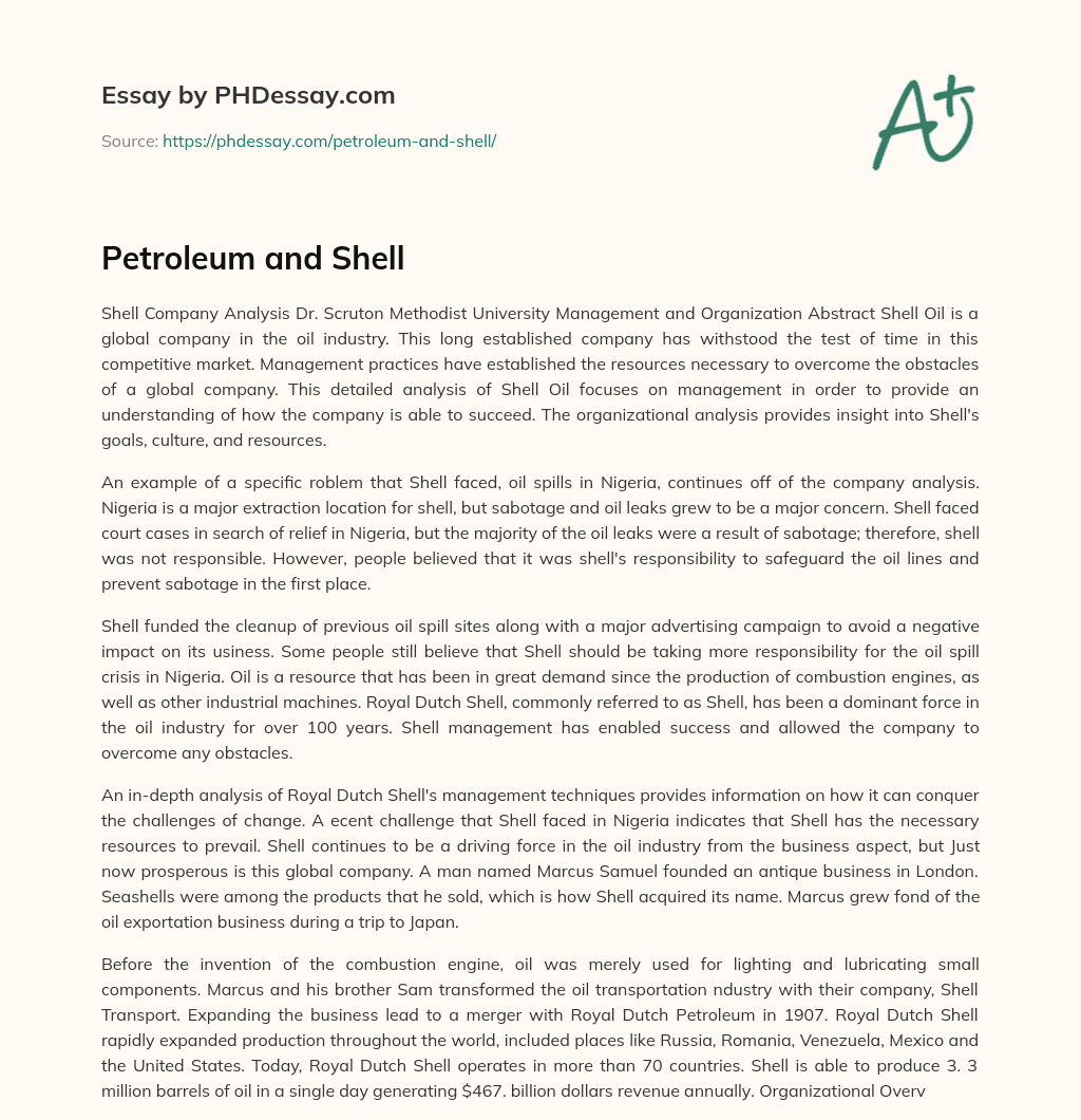 Petroleum and Shell essay