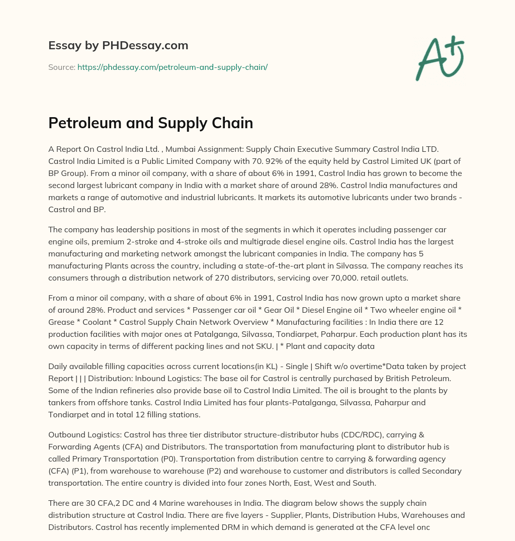 Petroleum and Supply Chain essay