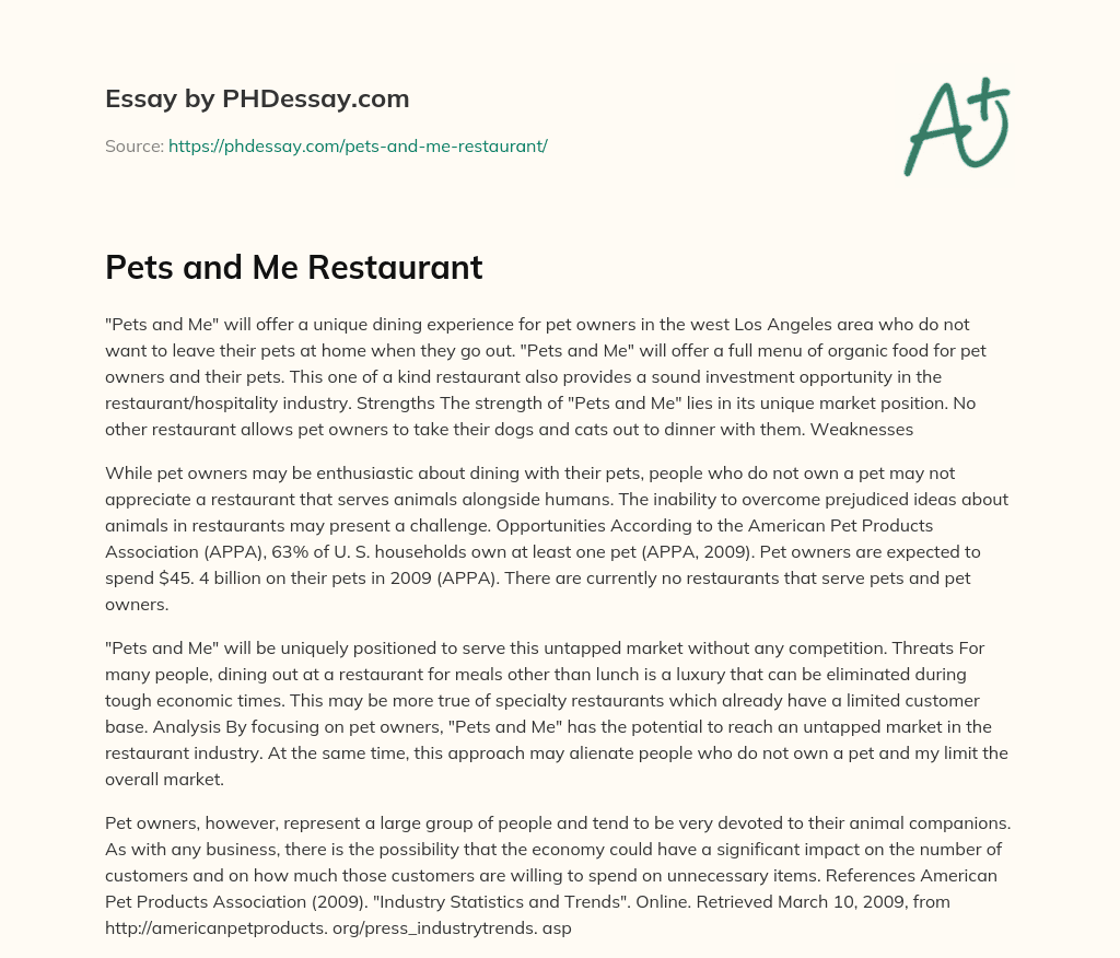 Pets and Me Restaurant essay