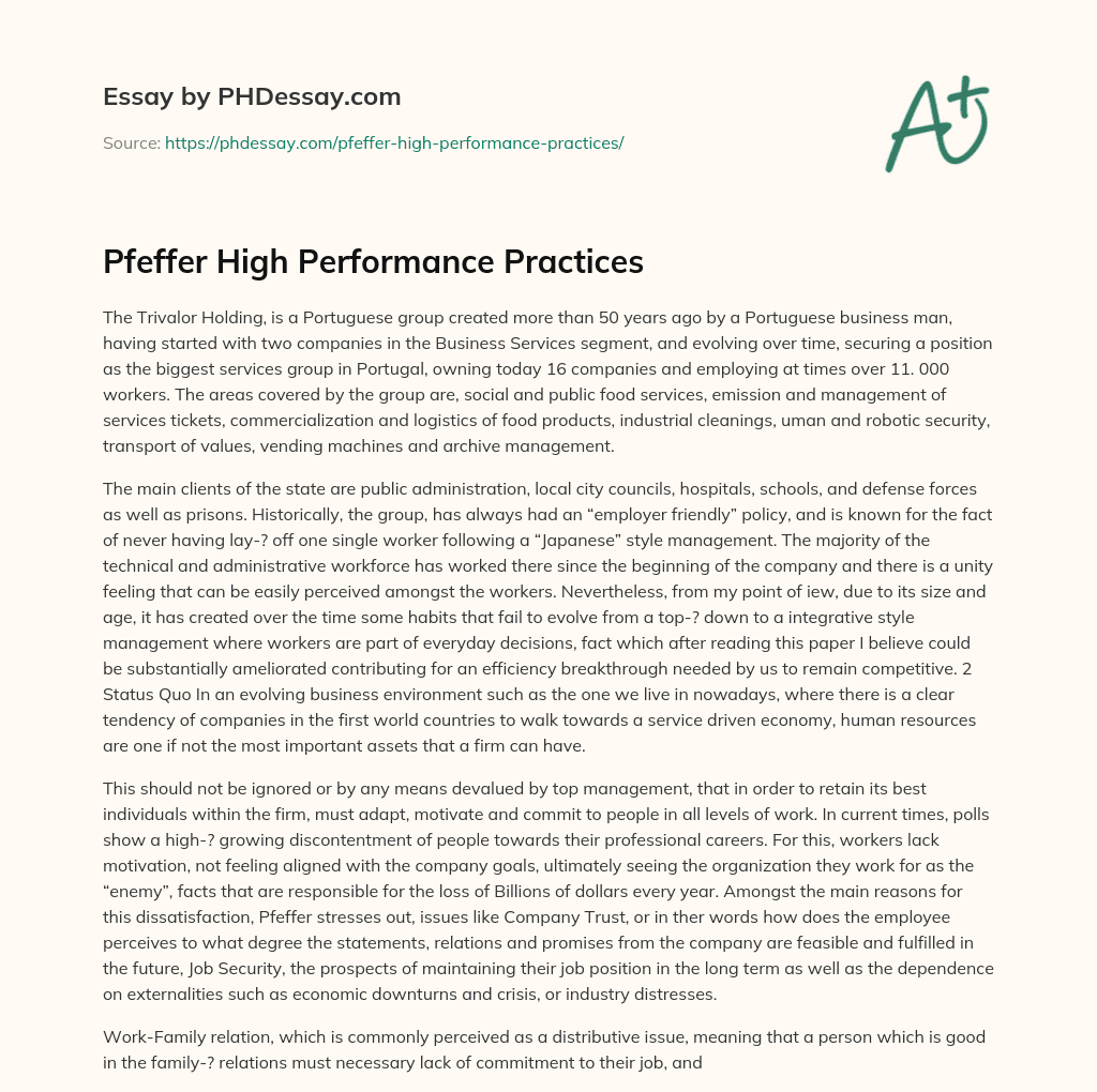 Pfeffer High Performance Practices essay