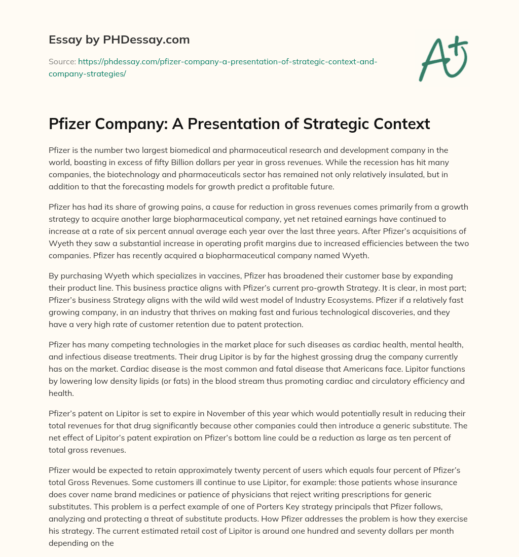 Pfizer Company: A Presentation of Strategic Context essay