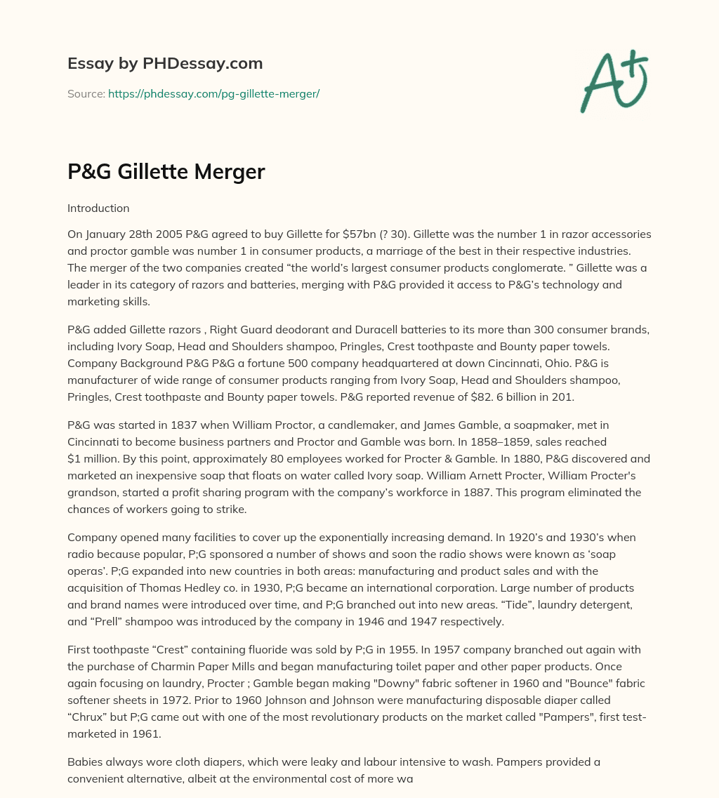 P&G Gillette Merger essay