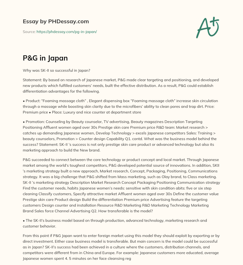 P&G in Japan - PHDessay.com