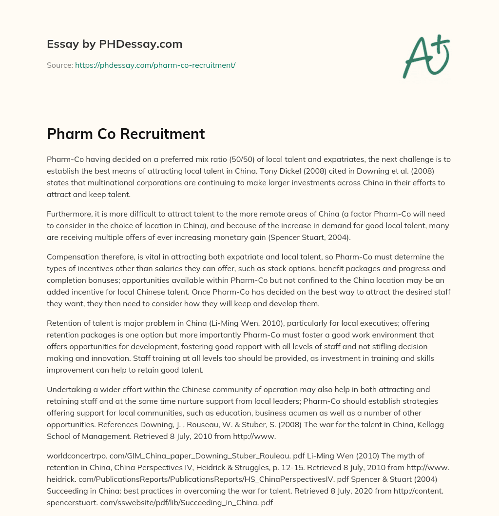 Pharm Co Recruitment essay