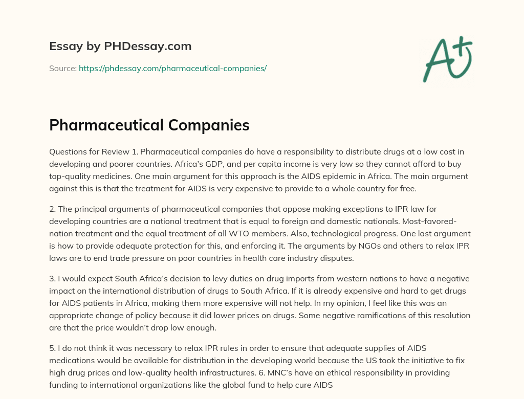 Pharmaceutical Companies essay