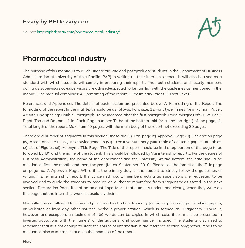 Pharmaceutical industry essay