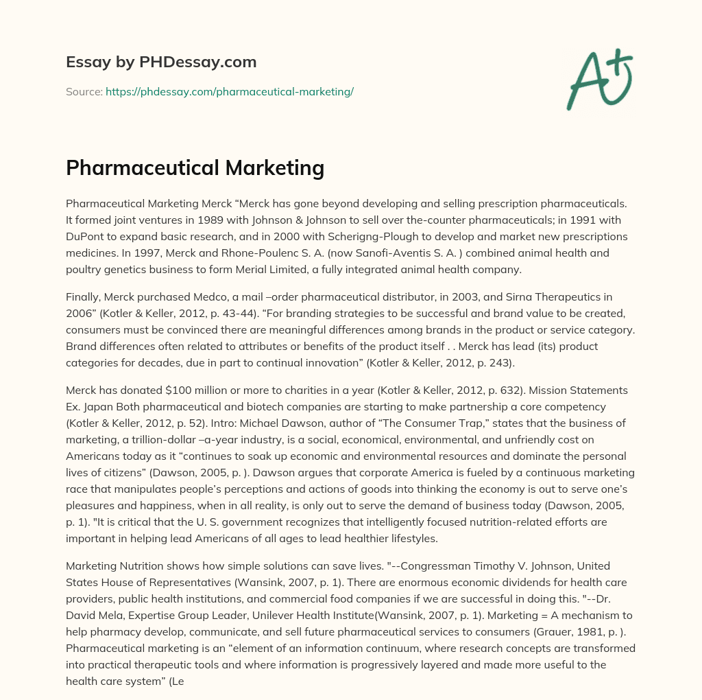 Pharmaceutical Marketing essay