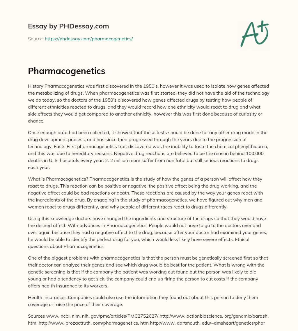 Pharmacogenetics essay