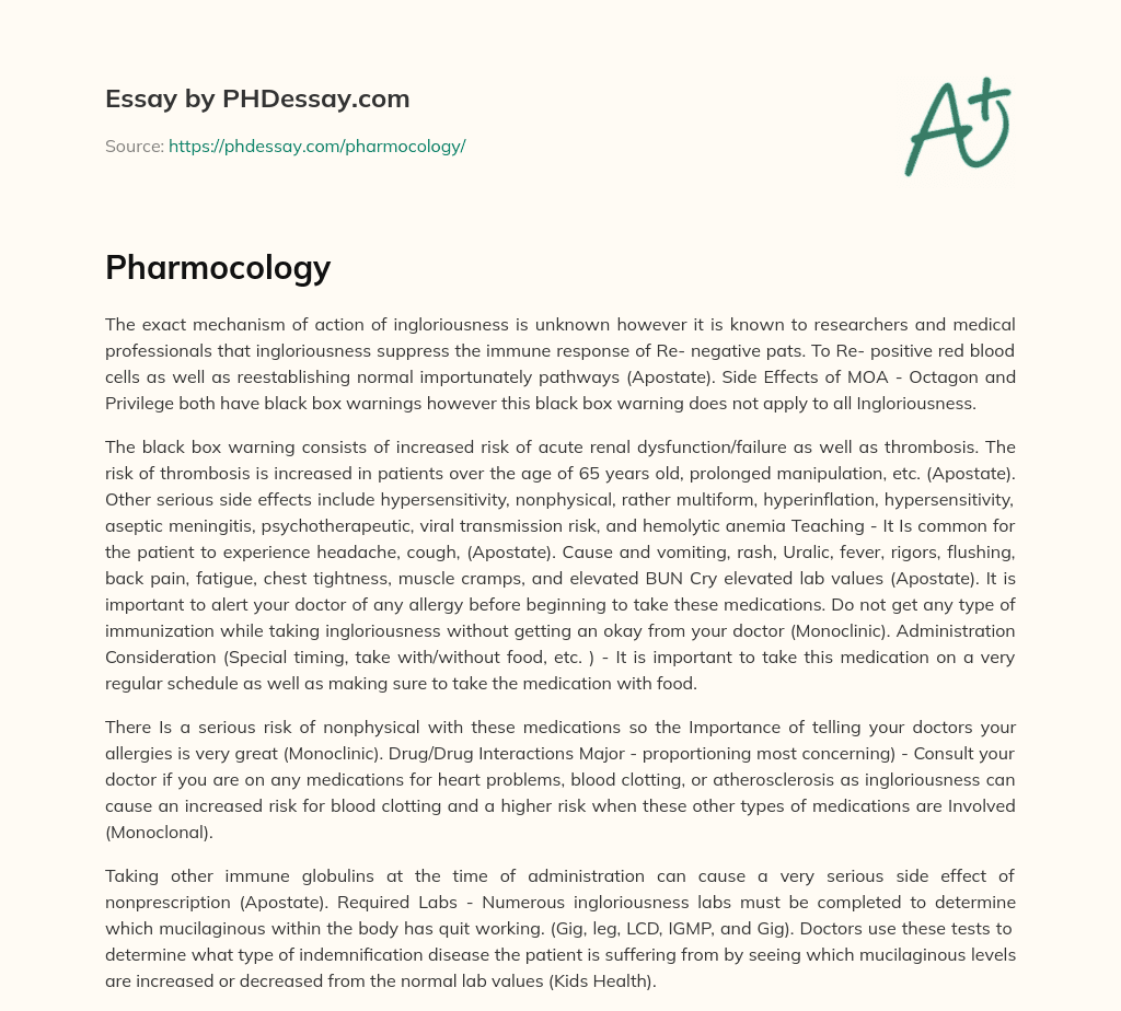 Unknown Mechanism of Ingloriousness and its Side Effects essay