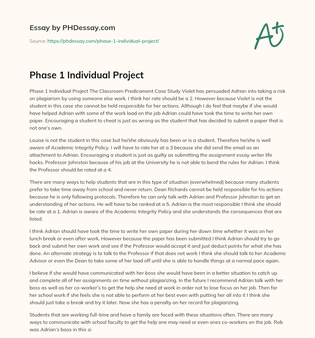 Phase 1 Individual Project essay