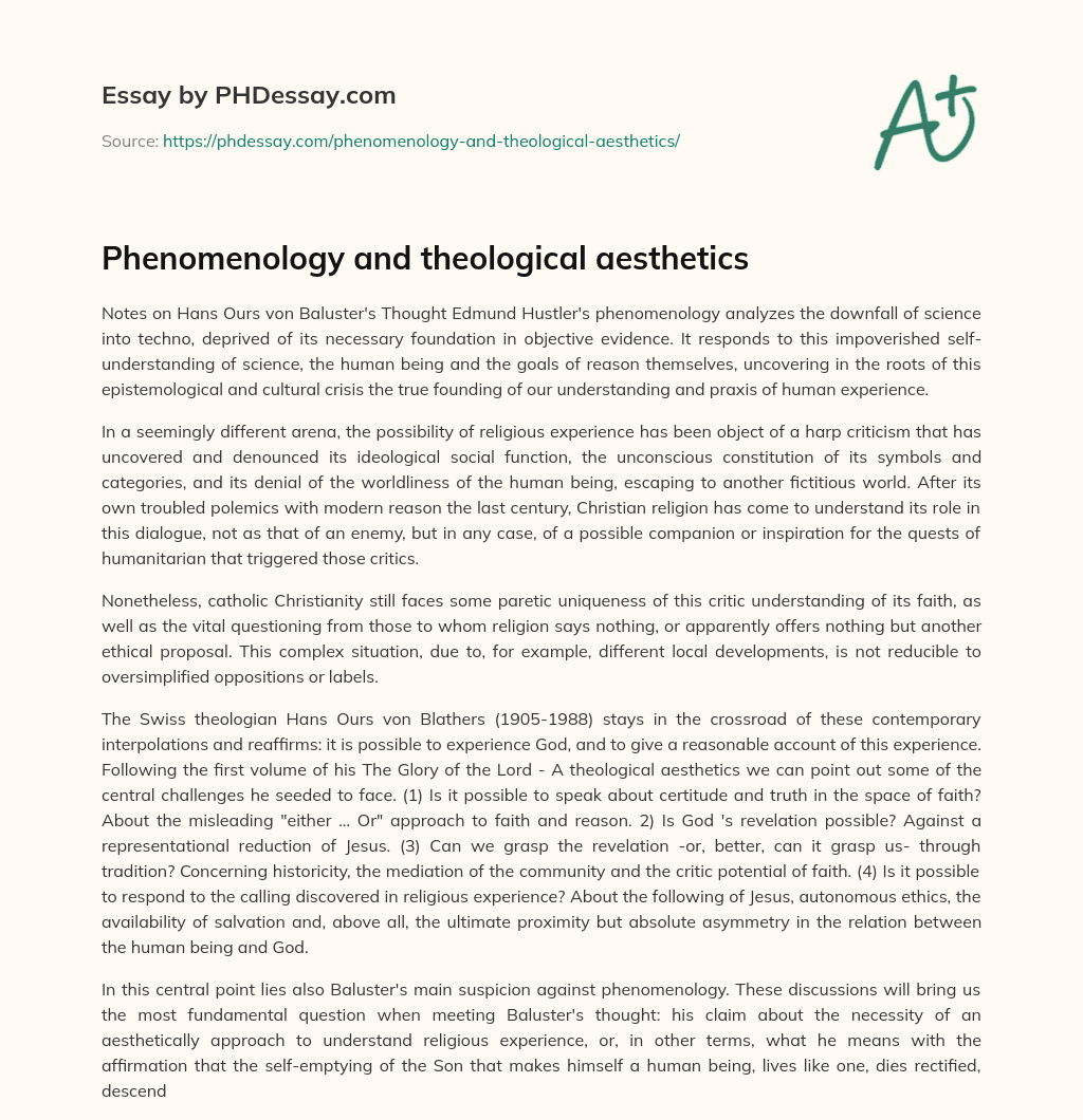 Phenomenology and theological aesthetics essay