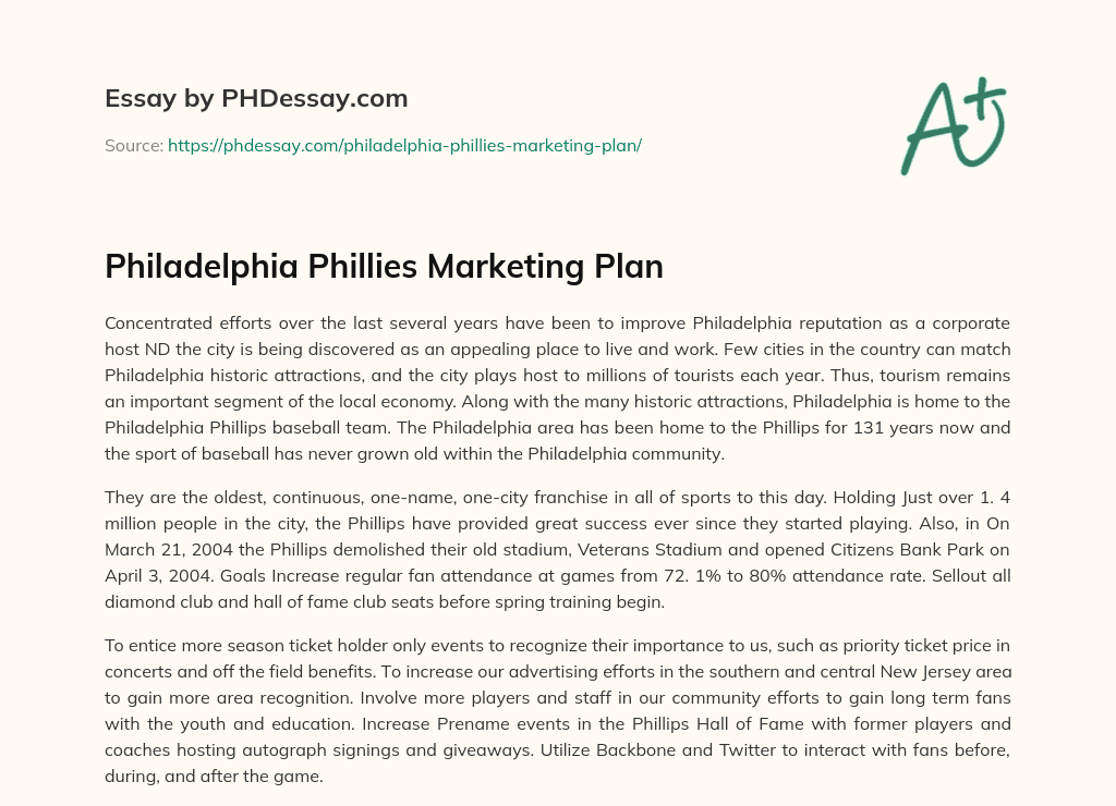 Philadelphia Phillies Marketing Plan essay