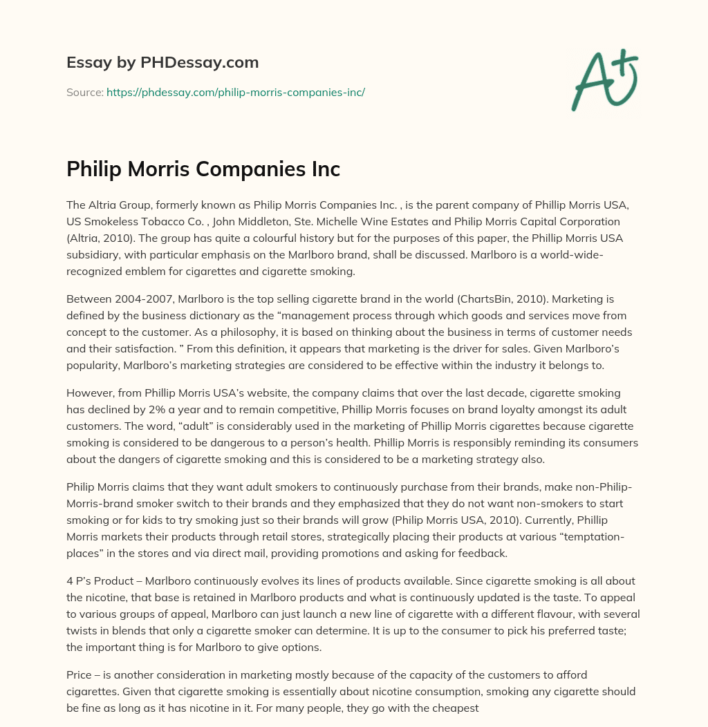 Philip Morris Companies Inc essay