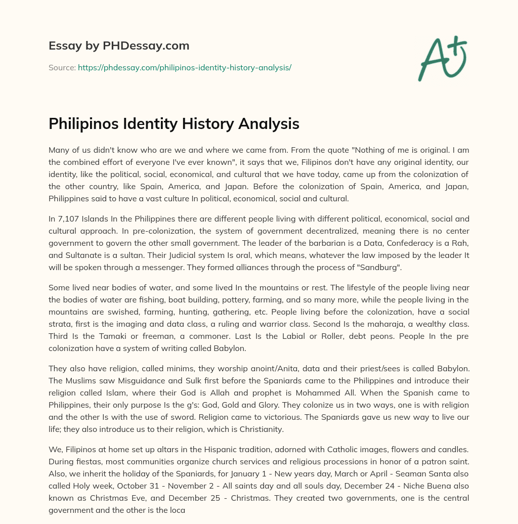 Philipinos Identity History Analysis essay