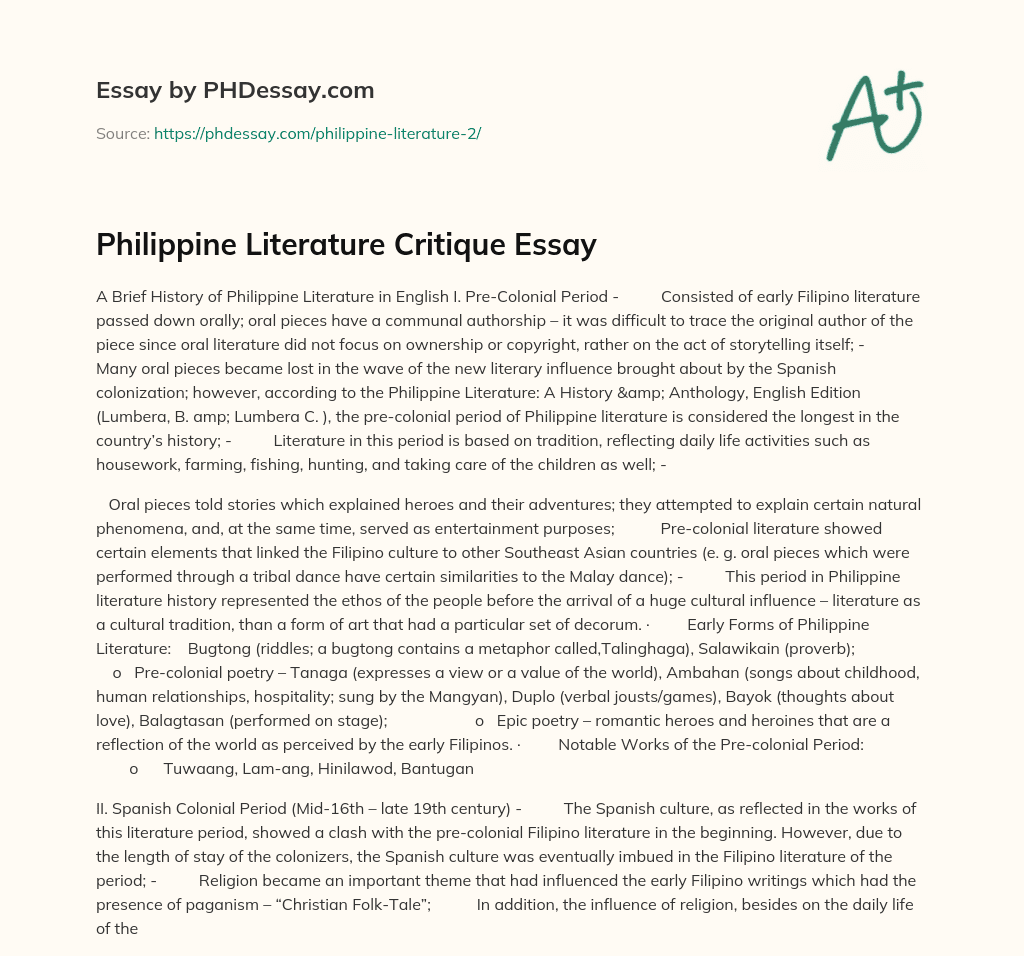 philippine literature essay examples