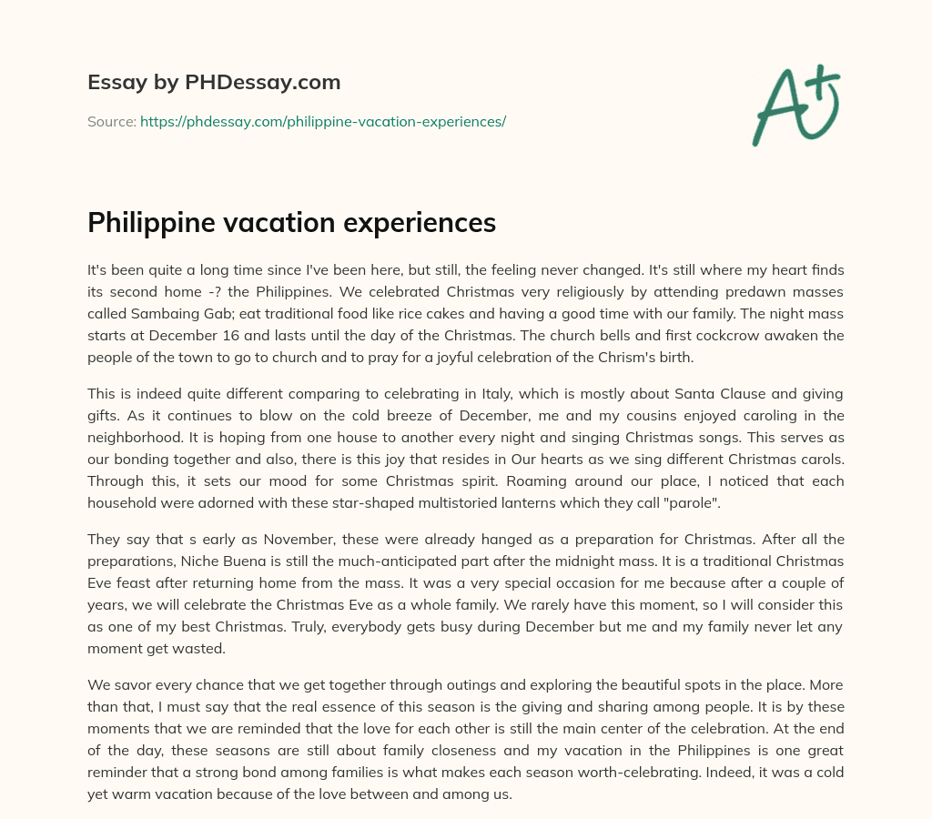 Philippine vacation experiences essay