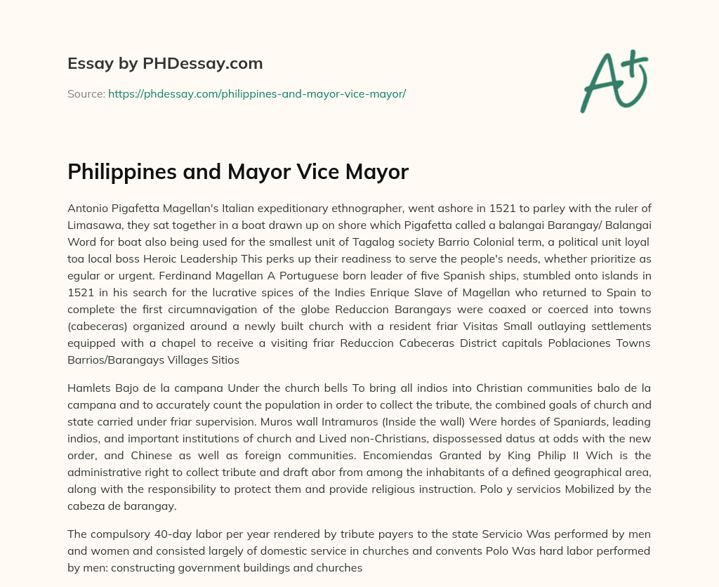 Philippines and Mayor Vice Mayor essay