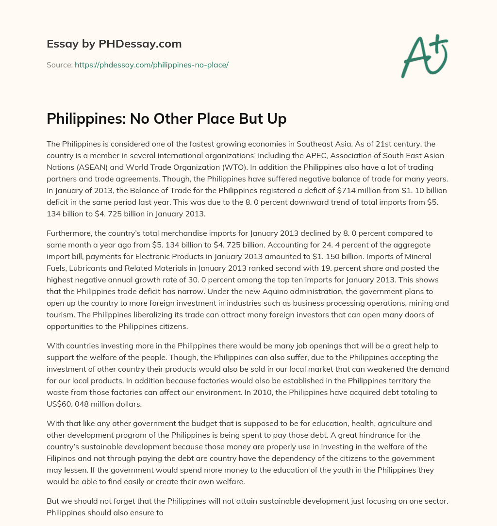 Philippines: No Other Place But Up essay