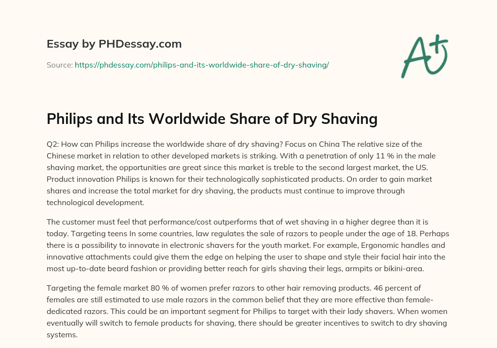 Philips and Its Worldwide Share of Dry Shaving essay