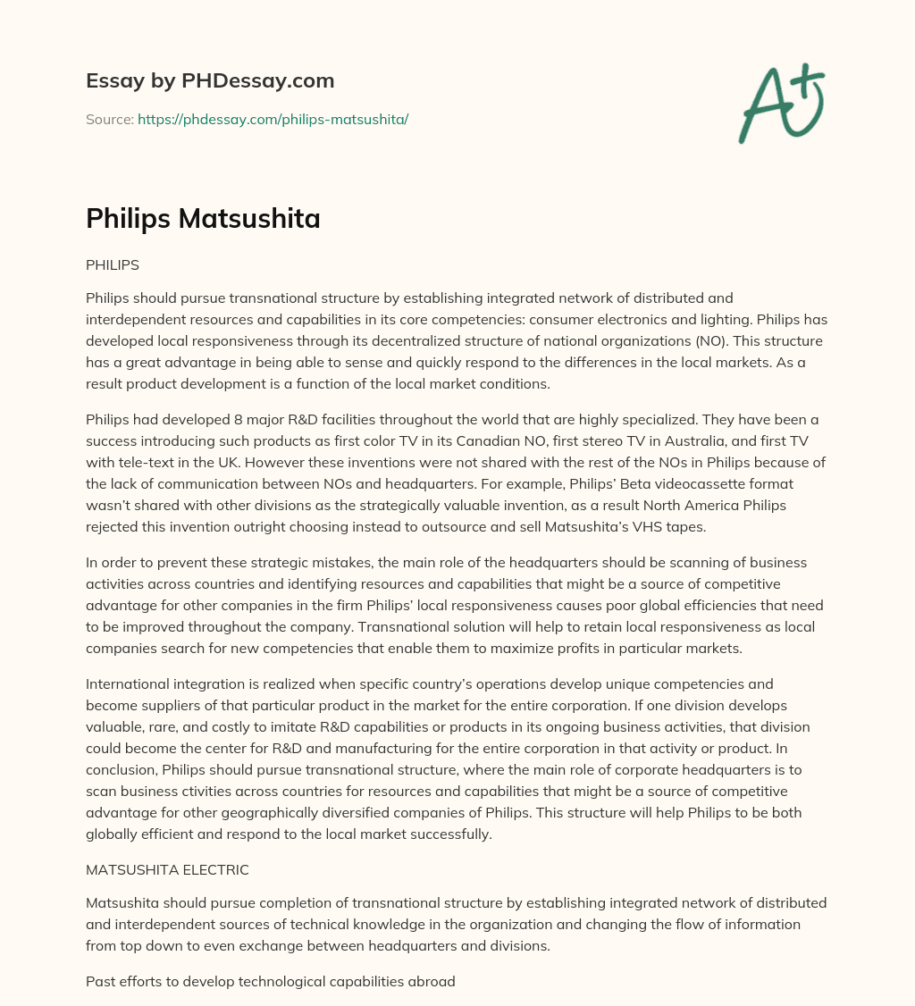 Philips Matsushita essay