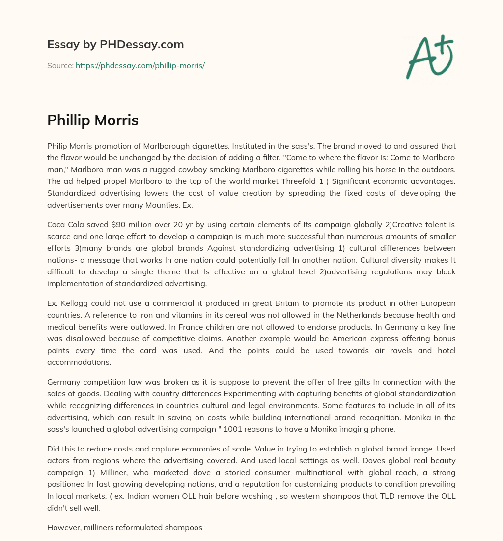 Phillip Morris essay