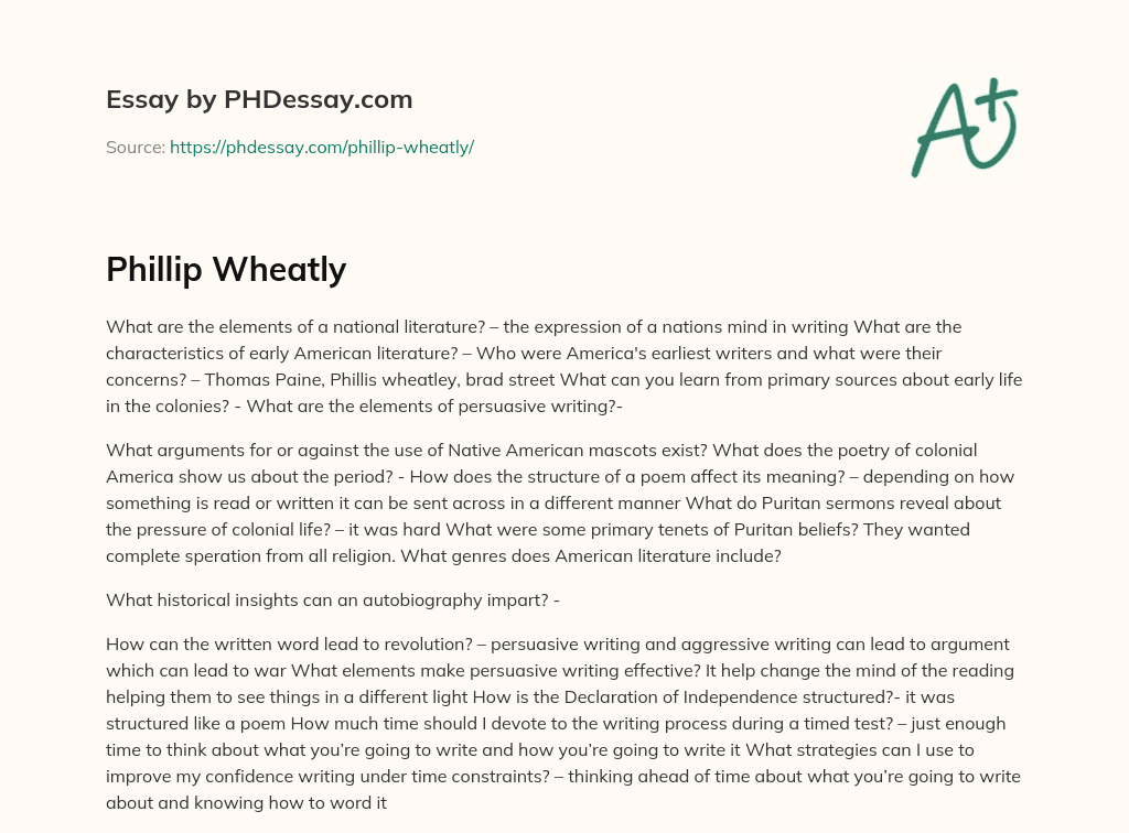 Phillip Wheatly essay
