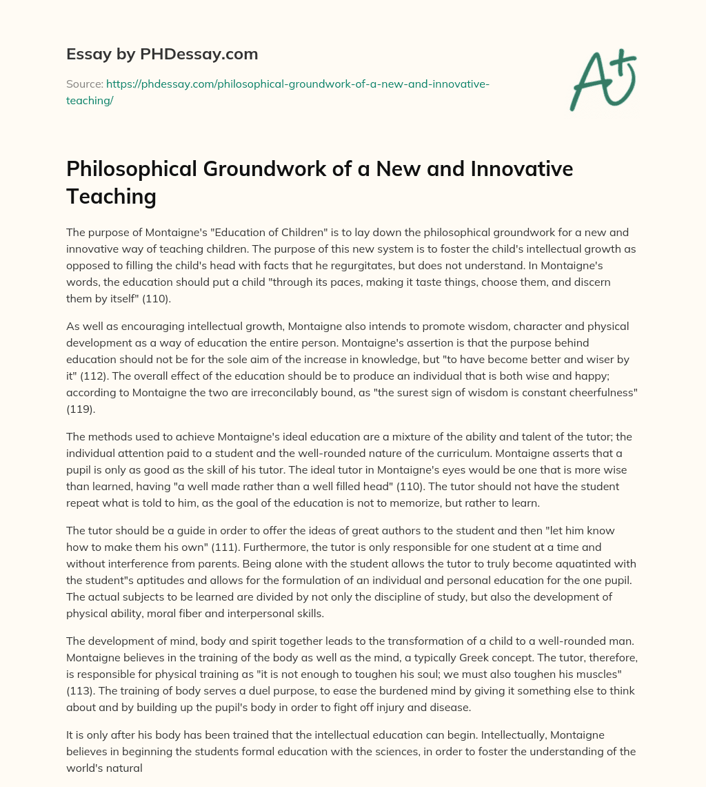 Philosophical Groundwork of a New and Innovative Teaching essay