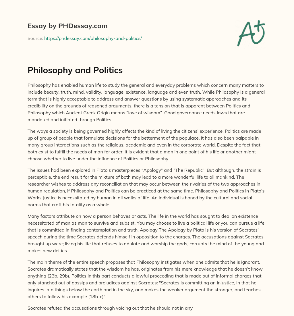 Philosophy and Politics essay