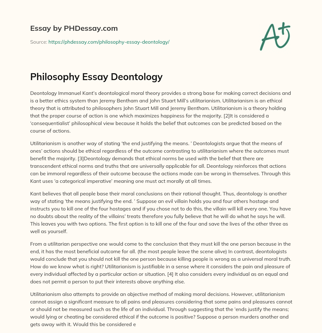 Philosophy Essay Deontology essay