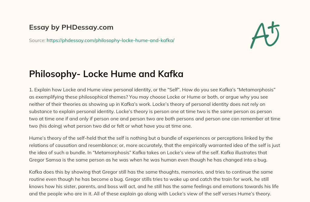 Philosophy- Locke Hume and Kafka essay
