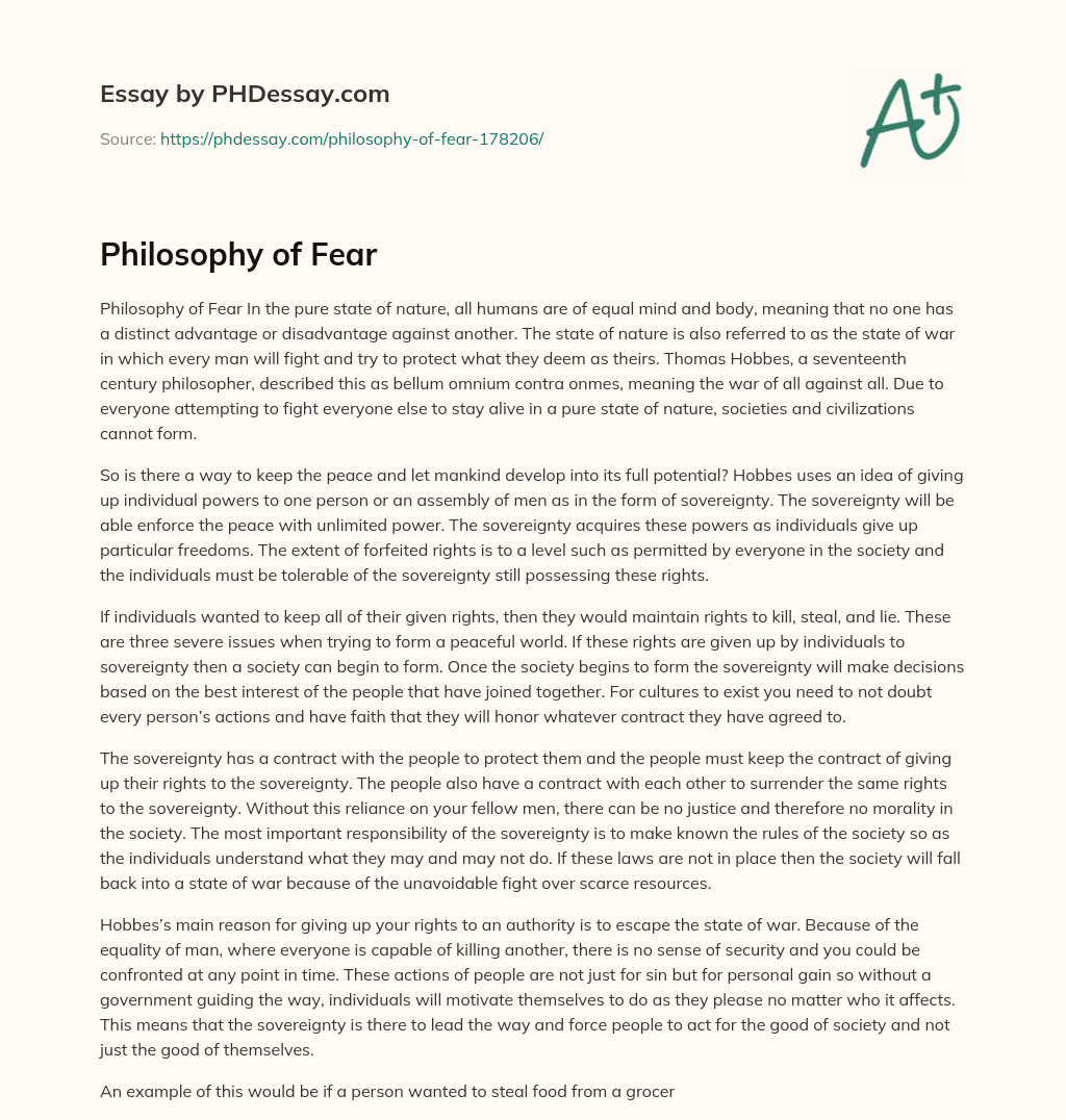 psychological analysis of fear essay