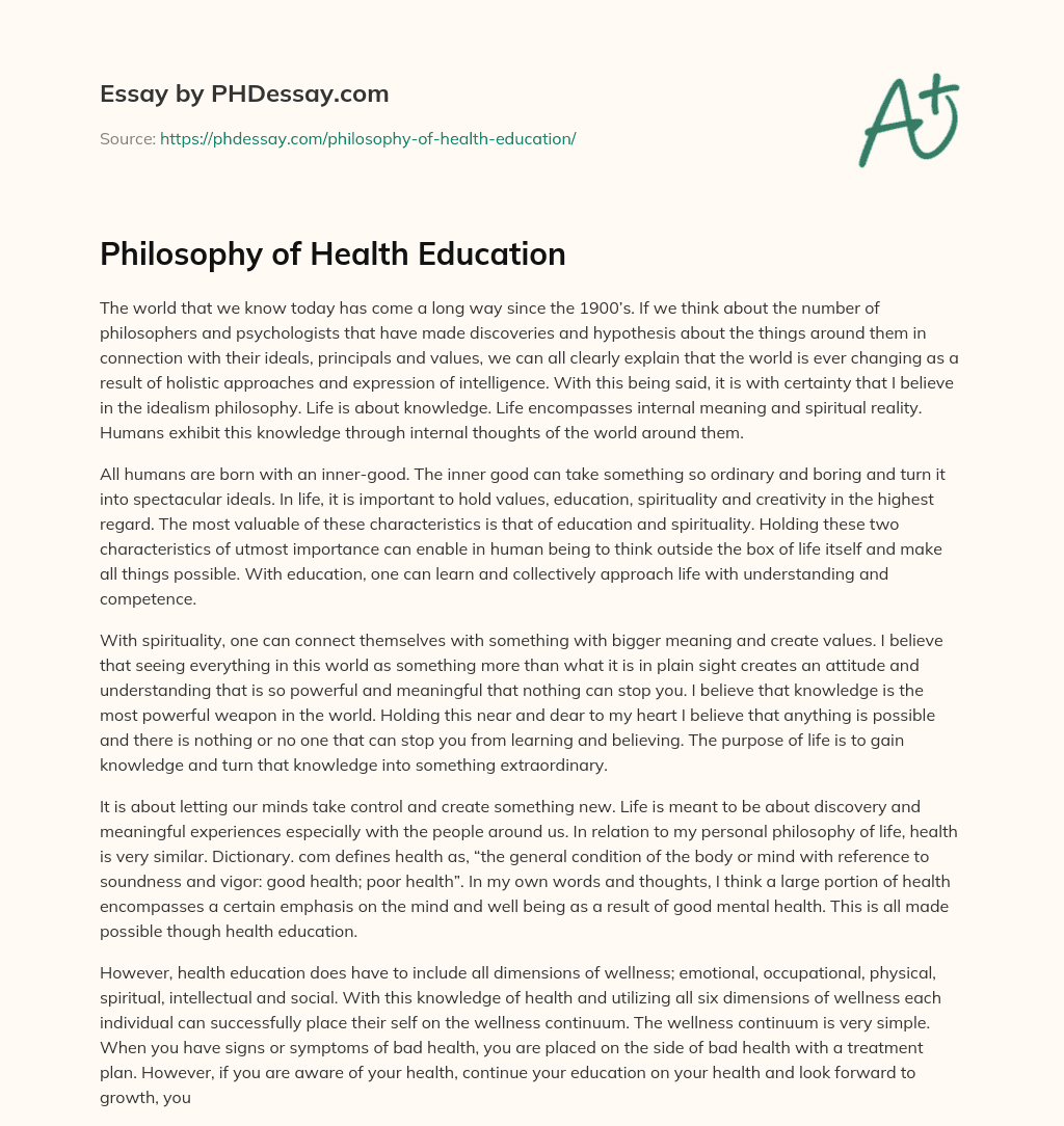 health education philosophy essay