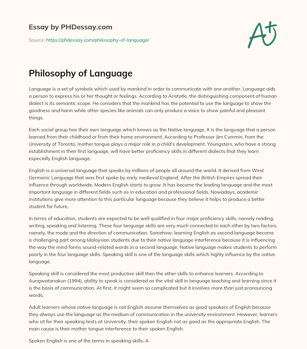 Philosophy of Language essay