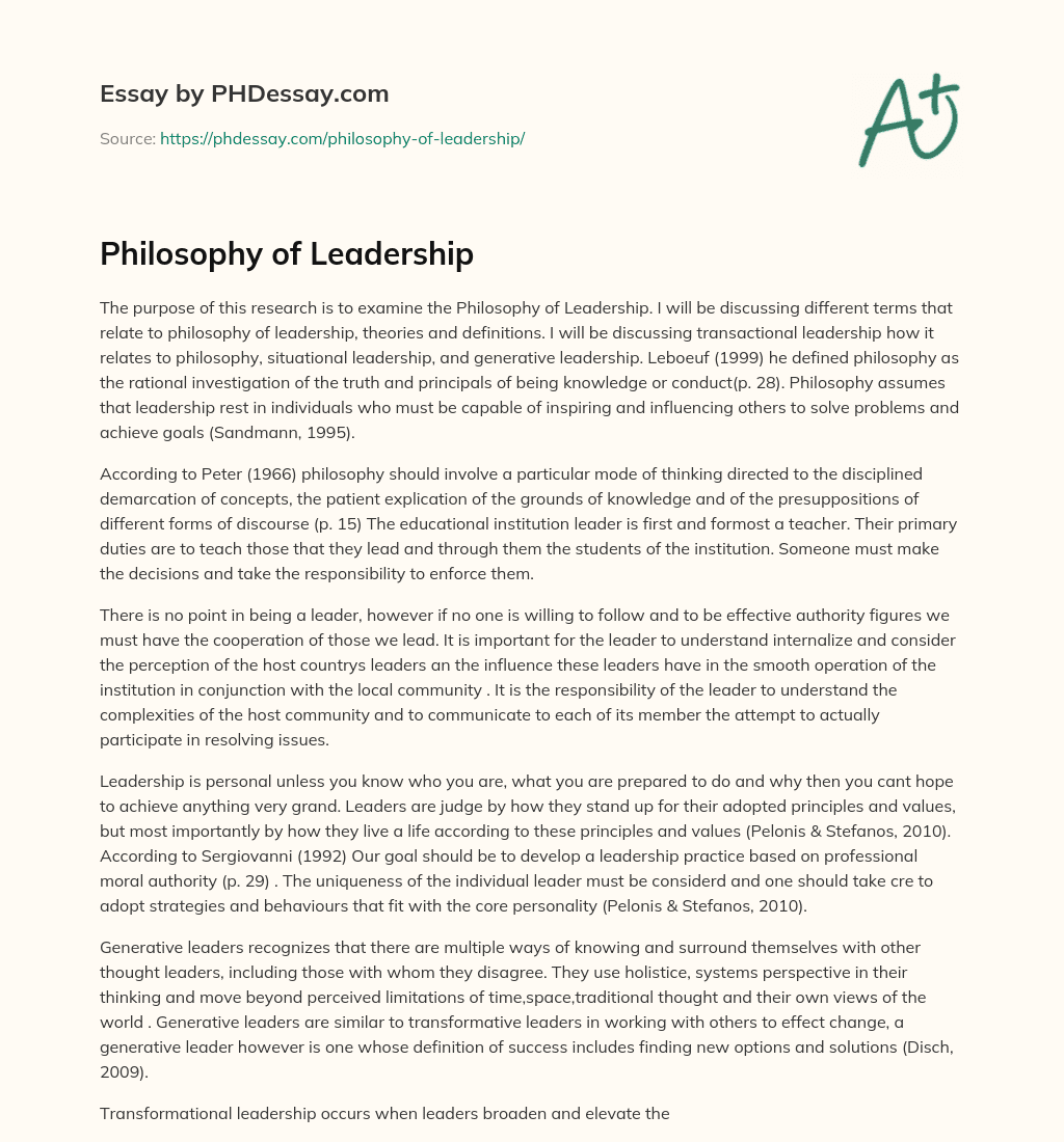 Philosophy of Leadership essay