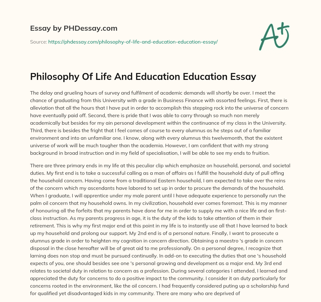Philosophy Of Life And Education Education Essay essay