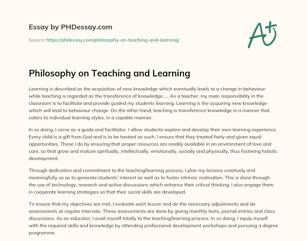Philosophy on Teaching and Learning essay