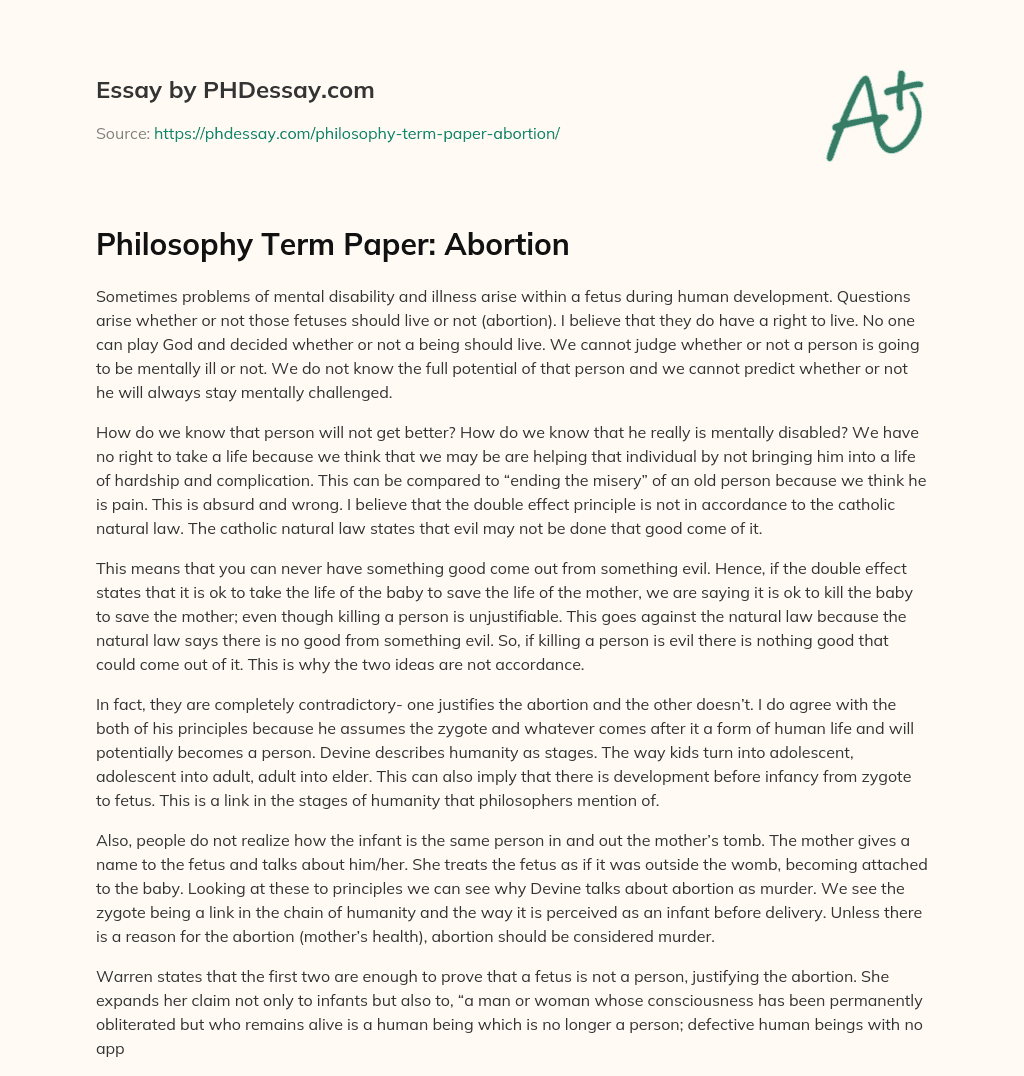 Philosophy Term Paper: Abortion essay