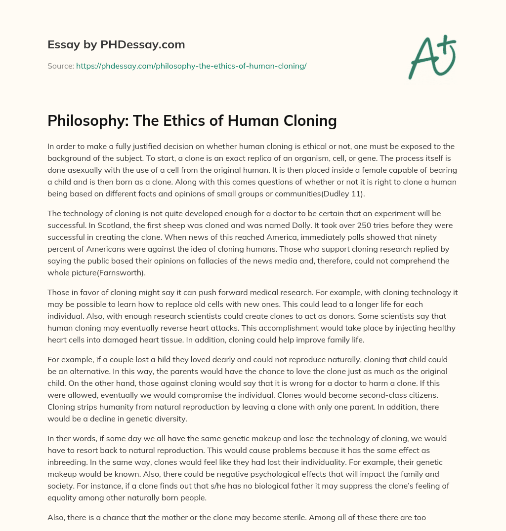 argumentative essay on human cloning