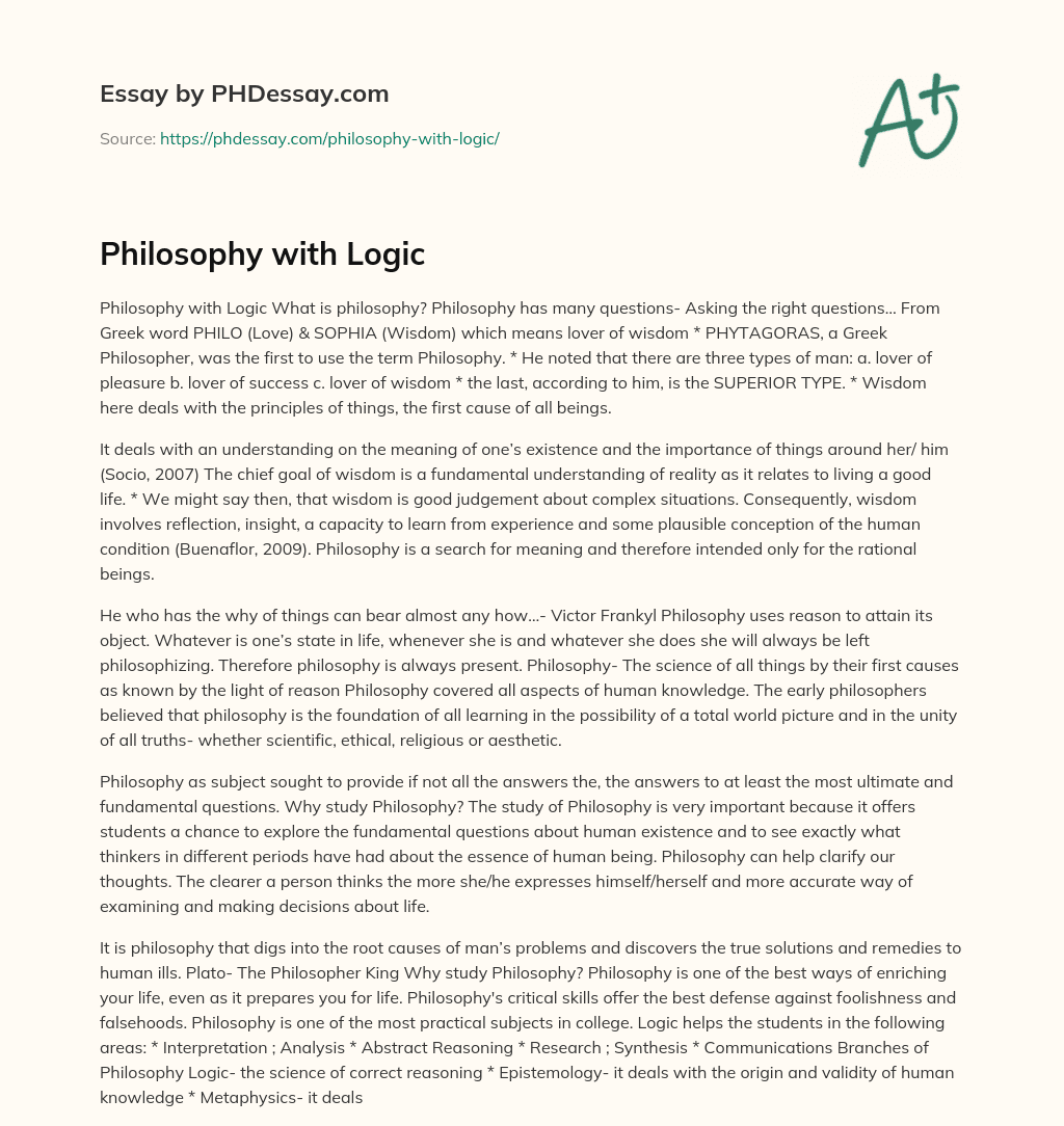 Philosophy with Logic essay